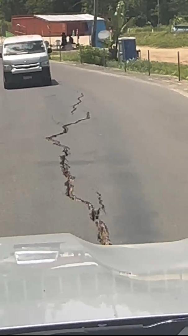 (241217) -- PORT VILA, Dec. 17, 2024 (Xinhua) -- A screenshot from a video shows a crack on a road after an earthquake in Port Vila, Vanuatu, Dec. 17, 2024. At least one person died and a mass casualty triage was set up at a hospital in Port Vila after a 7.3-magnitude earthquake struck Vanuatu Tuesday, the Australian Broadcasting Corporation (ABC) reported. (Xinhua) Photo: Guo Xinhui/XINHUA